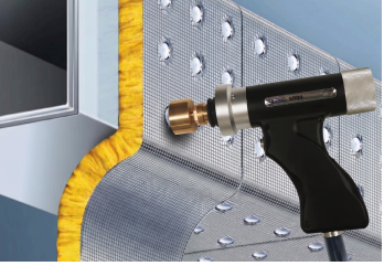 HVAC duct insulation installation using IKING insulation pins and weld studs
